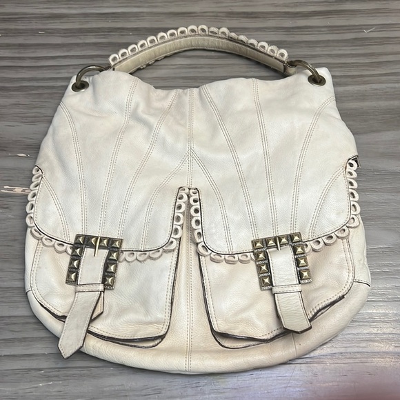 BETSEY JOHNSON LARGE HOBO WHITE LEATHER BAG - Picture 1 of 16
